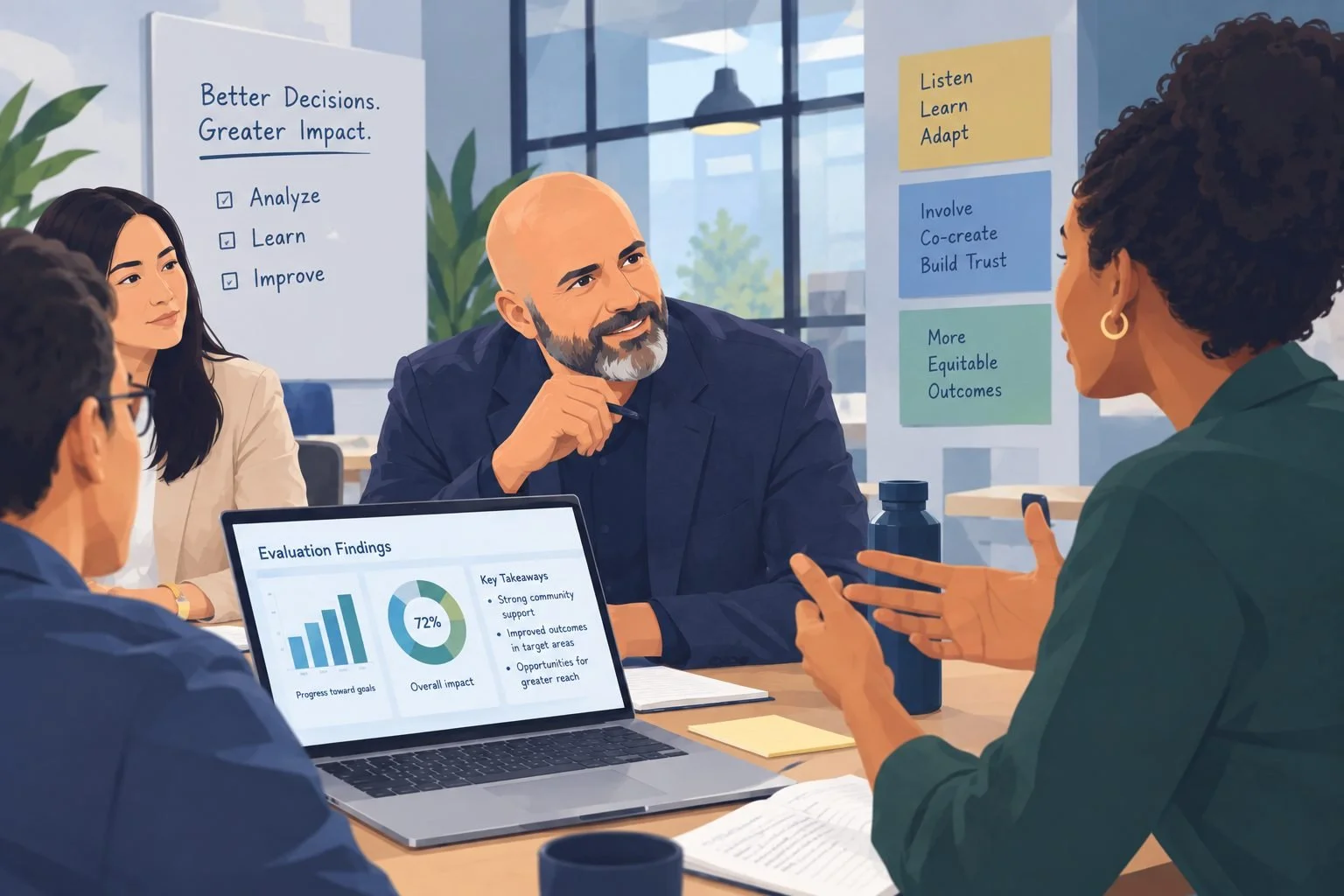 Nader working at a table with a client team