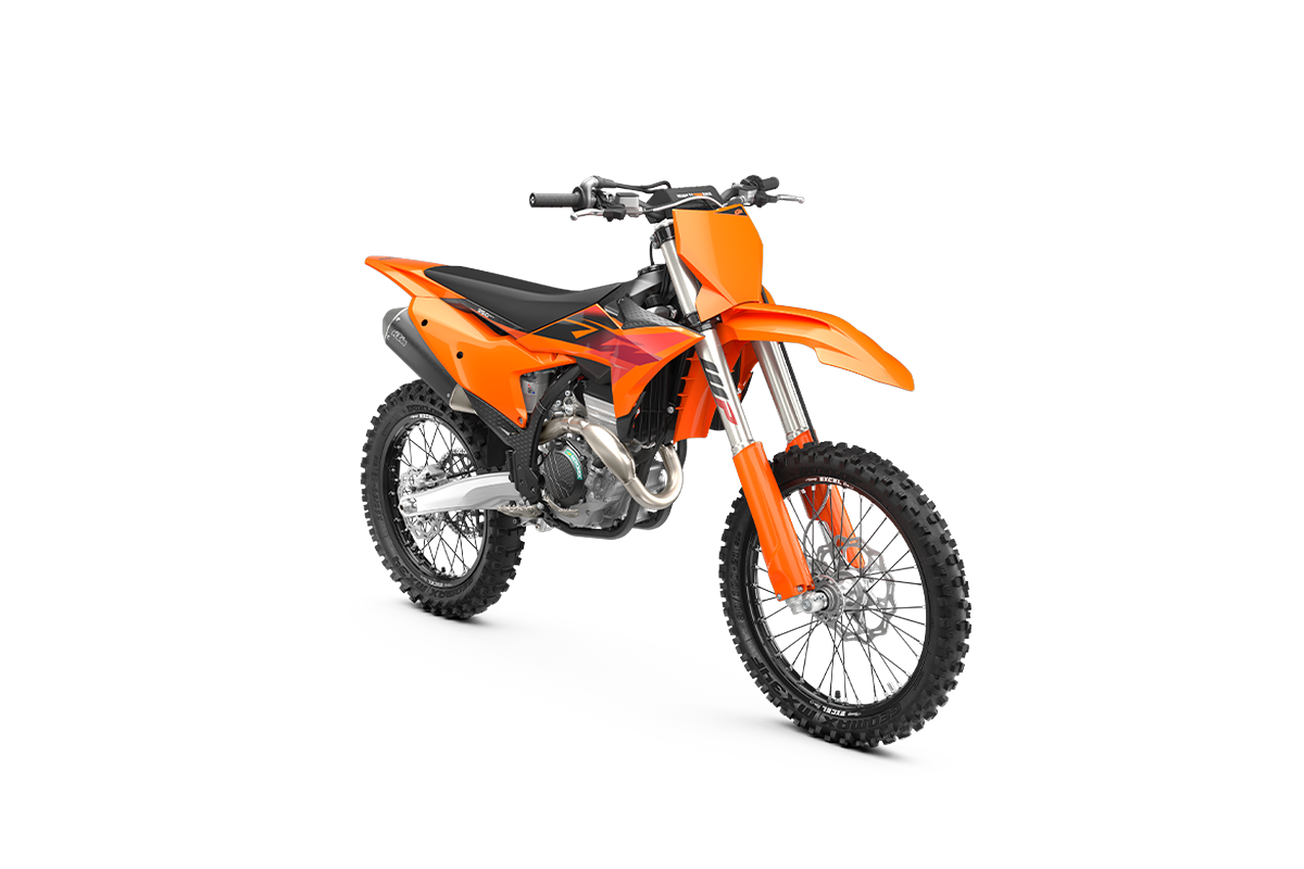 2027 KTM 350 SX-F front three-quarter view