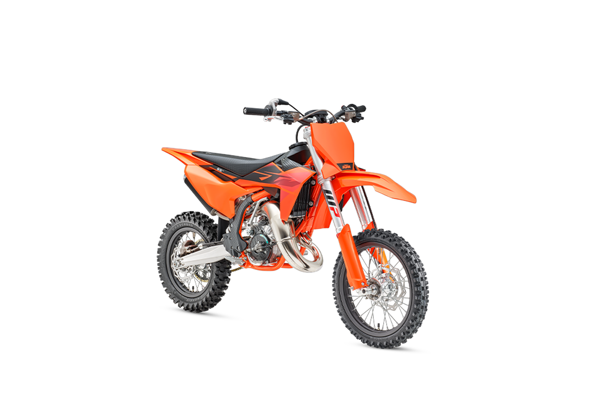 2027 KTM 65 SX Front ¾ view