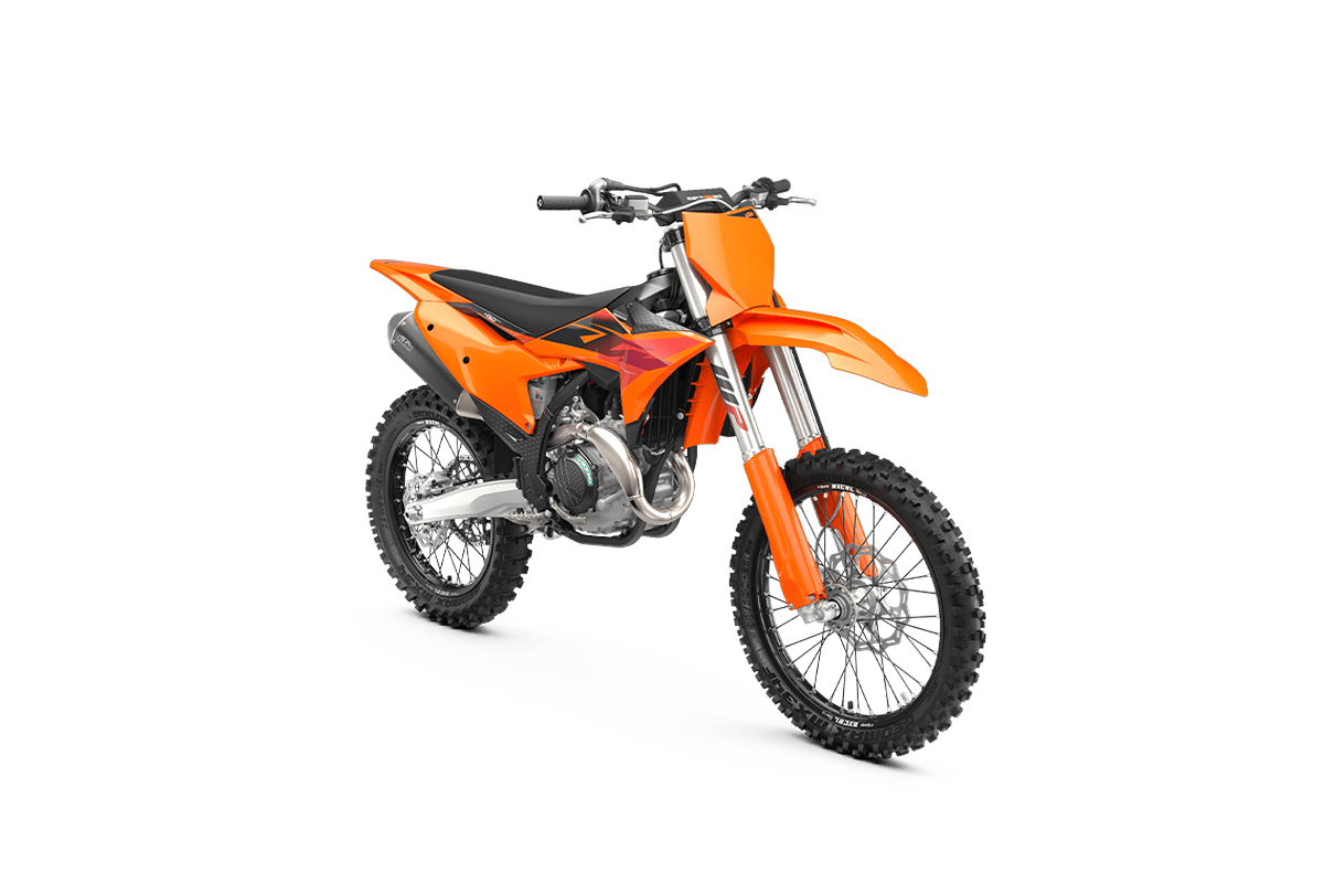 2027 KTM 450 SX-F front three-quarter view