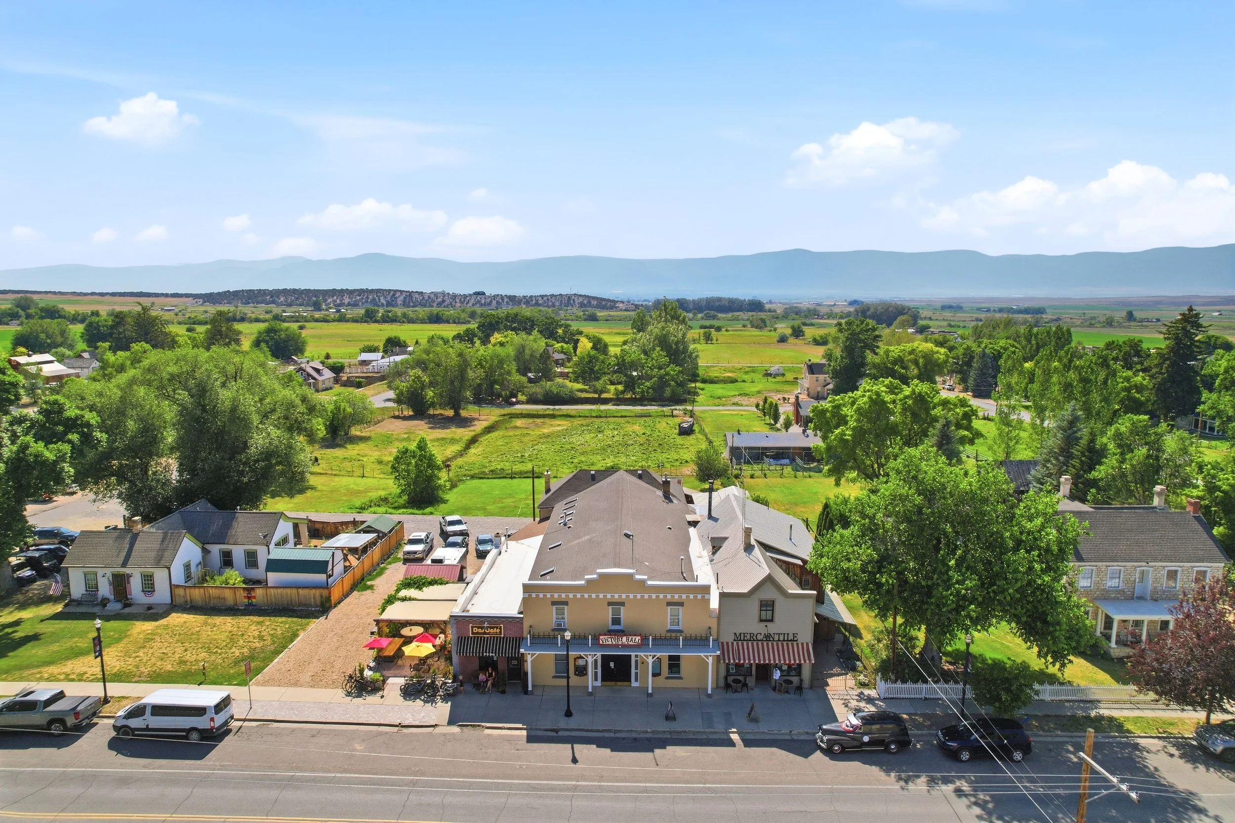 Spring City Utah neighborhood and Main Street aerial
