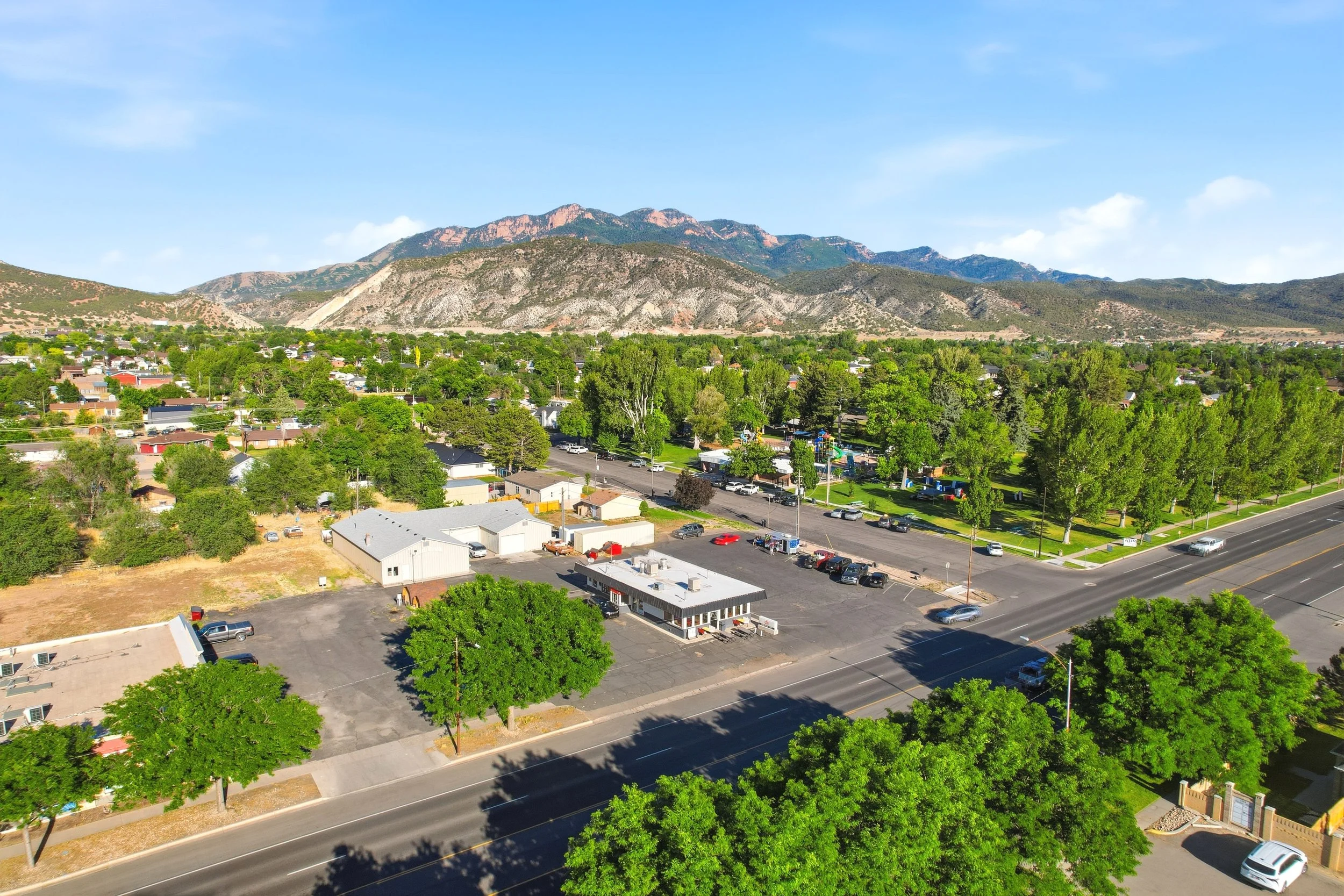 Aerial view across Nephi Utah and the Juab Valley