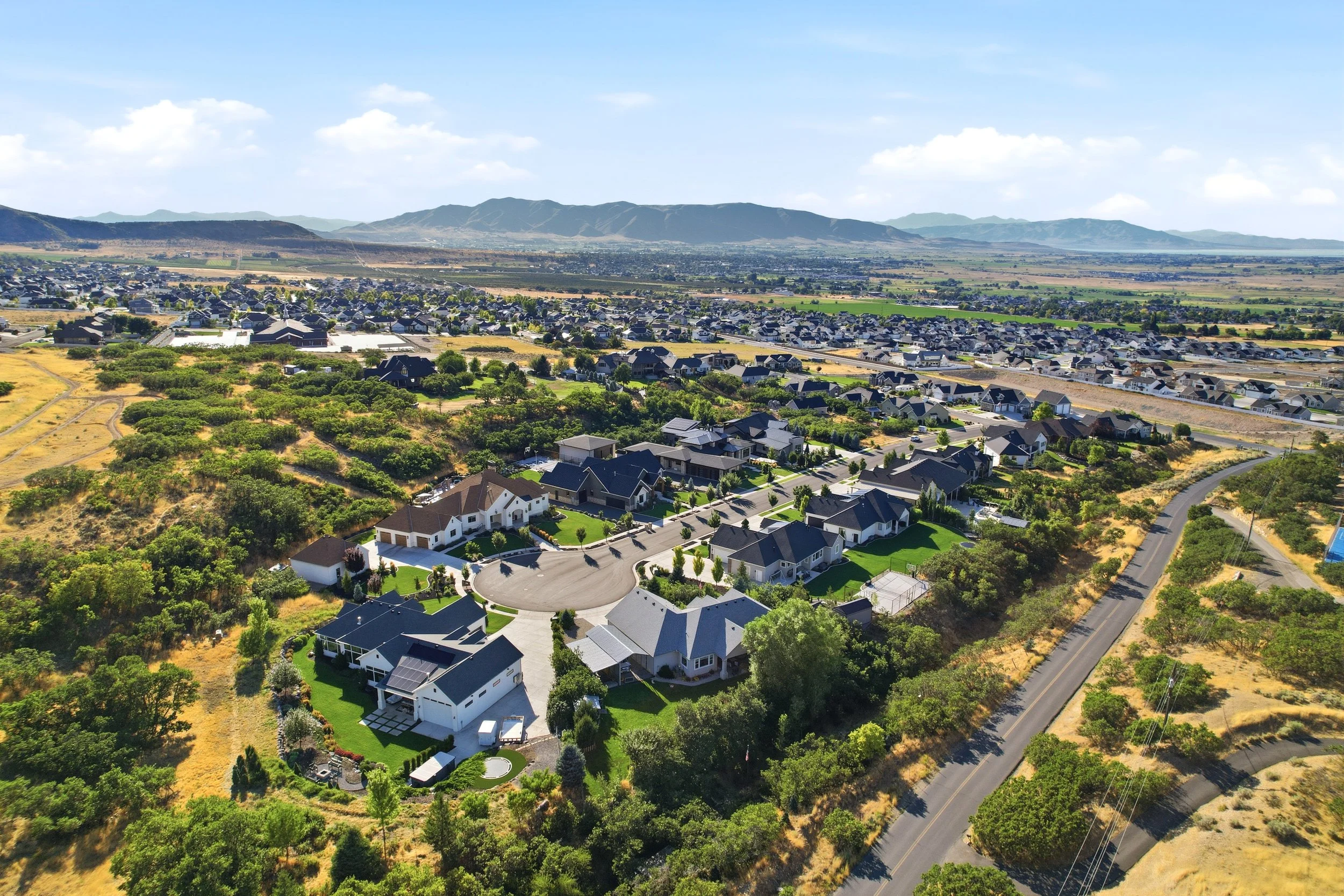 Aerial view connecting Woodland Hills Utah with nearby southern Utah County communities