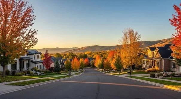 Residential and mountain scenery in Alpine, Utah