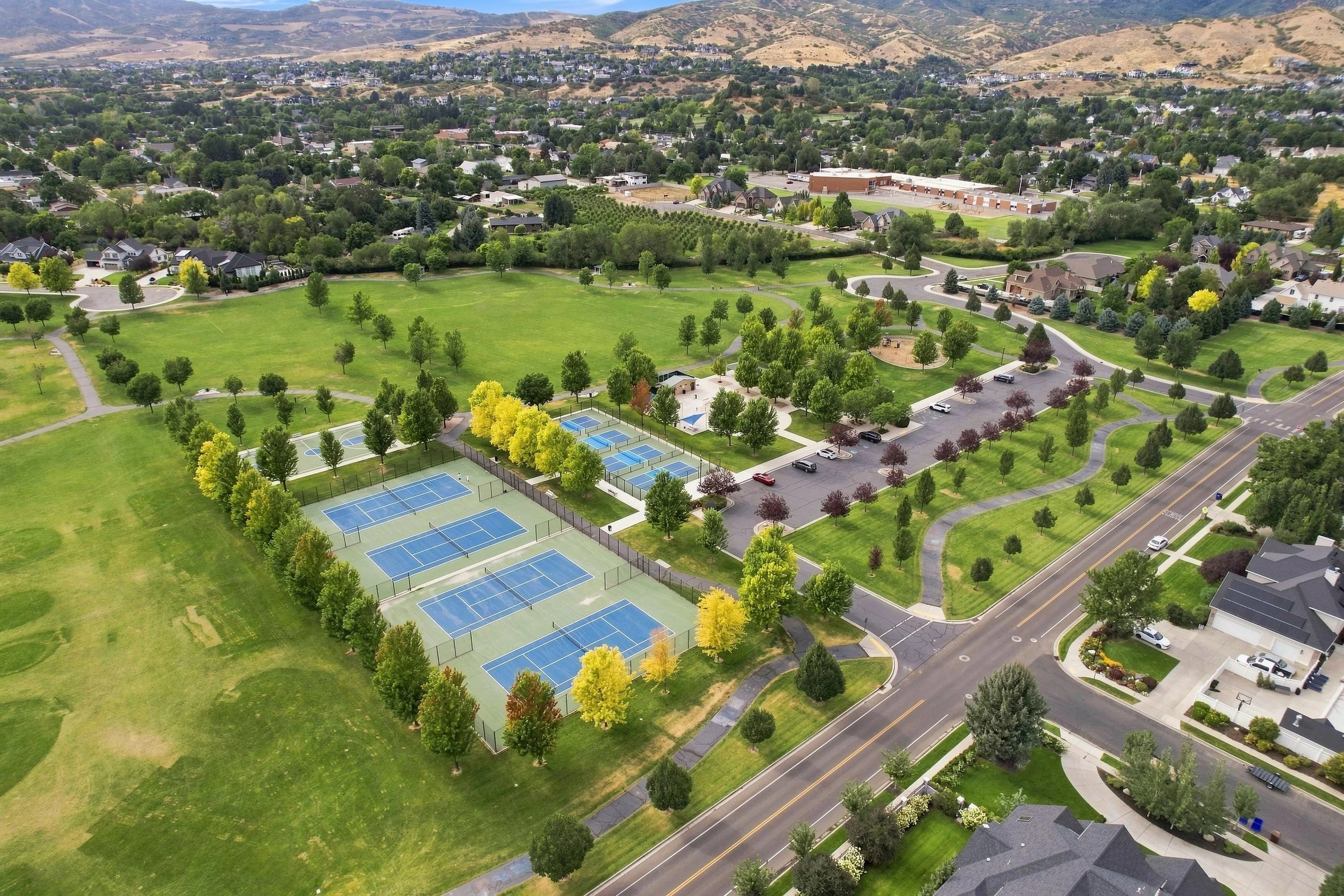 Aerial view of Creekside Park near 100 South and 600 East in Alpine Utah