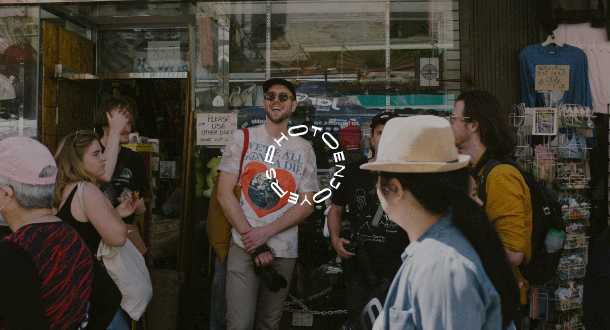 Stop motion Animated gif of Photoenjoyers logo with photographs cycling in the background