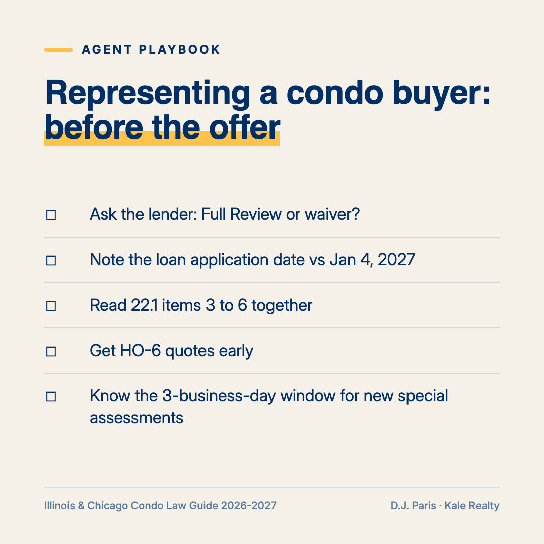 Checklist for representing a Chicago condo buyer before writing an offer