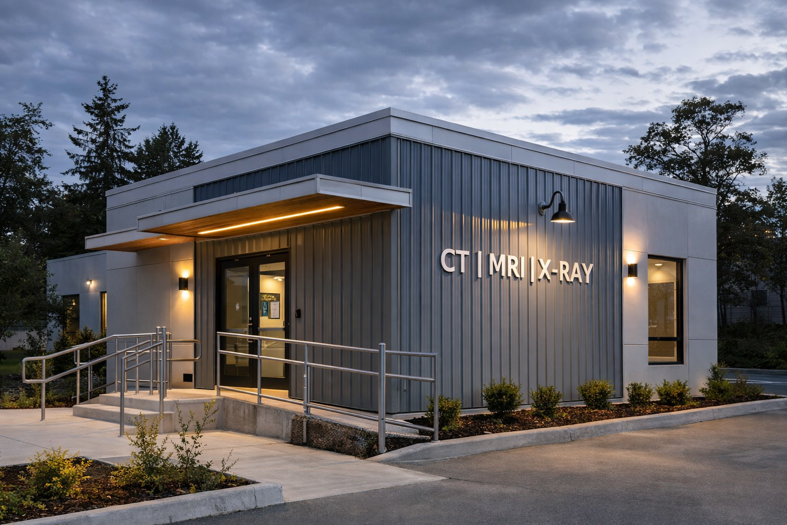 Twilight view of medical imaging center