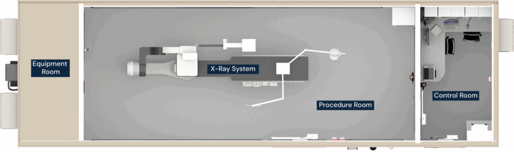 Interior aerial view of modular cath lab layout