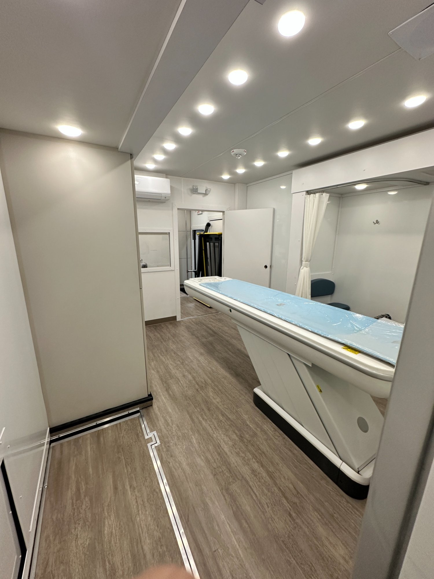Interior scan room with patient table