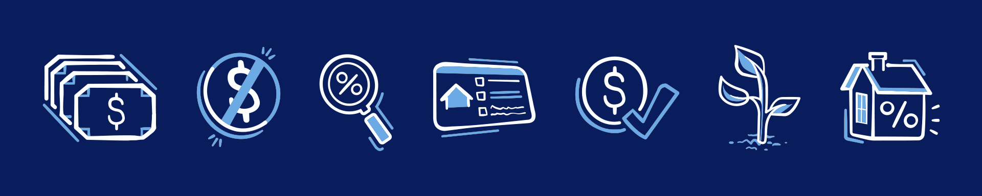 Row of unconventional finance icons for Thomaston Savings Bank