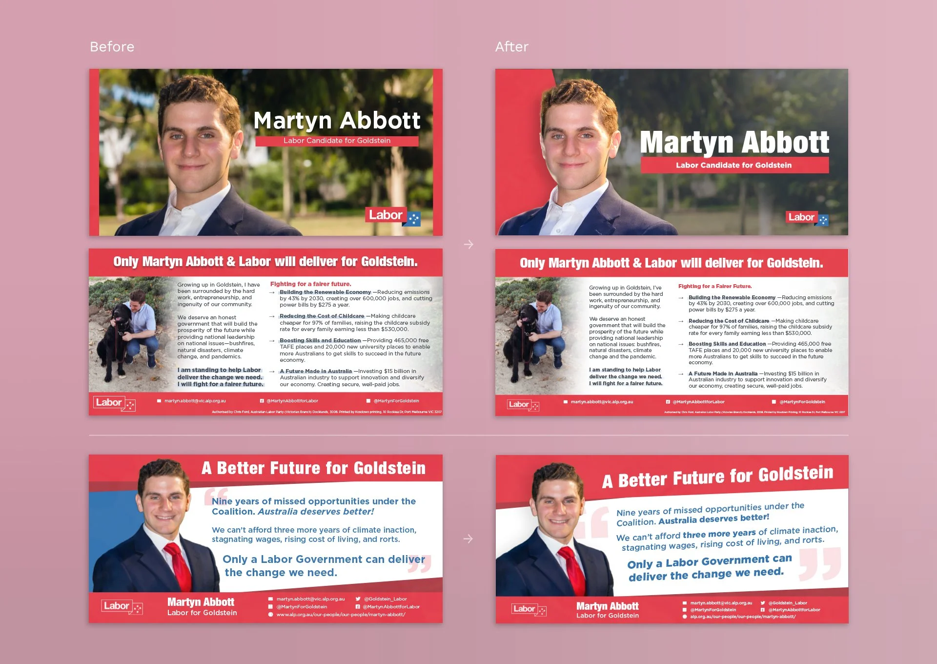 Before and after of DL flyers' designs for a local candidate