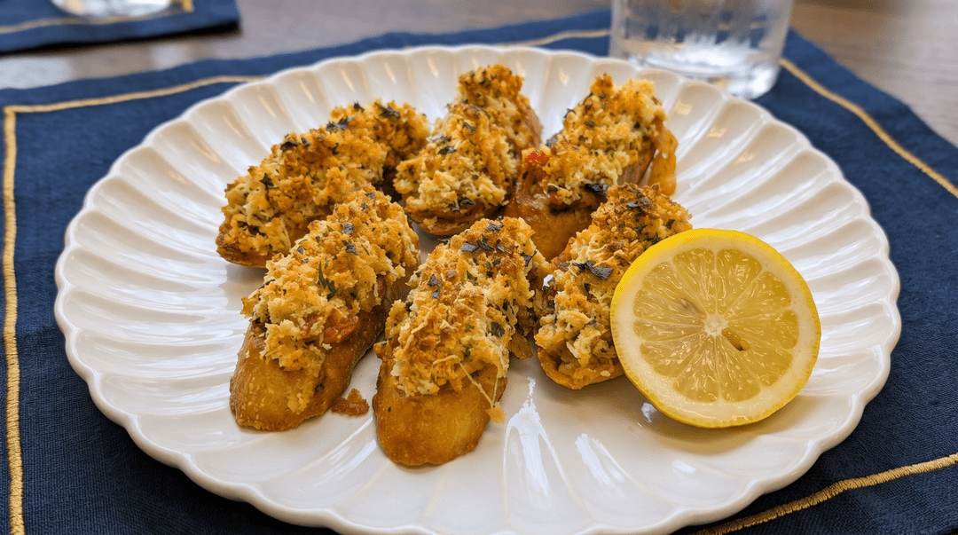 Parmesan-Crusted Crab Crostinis