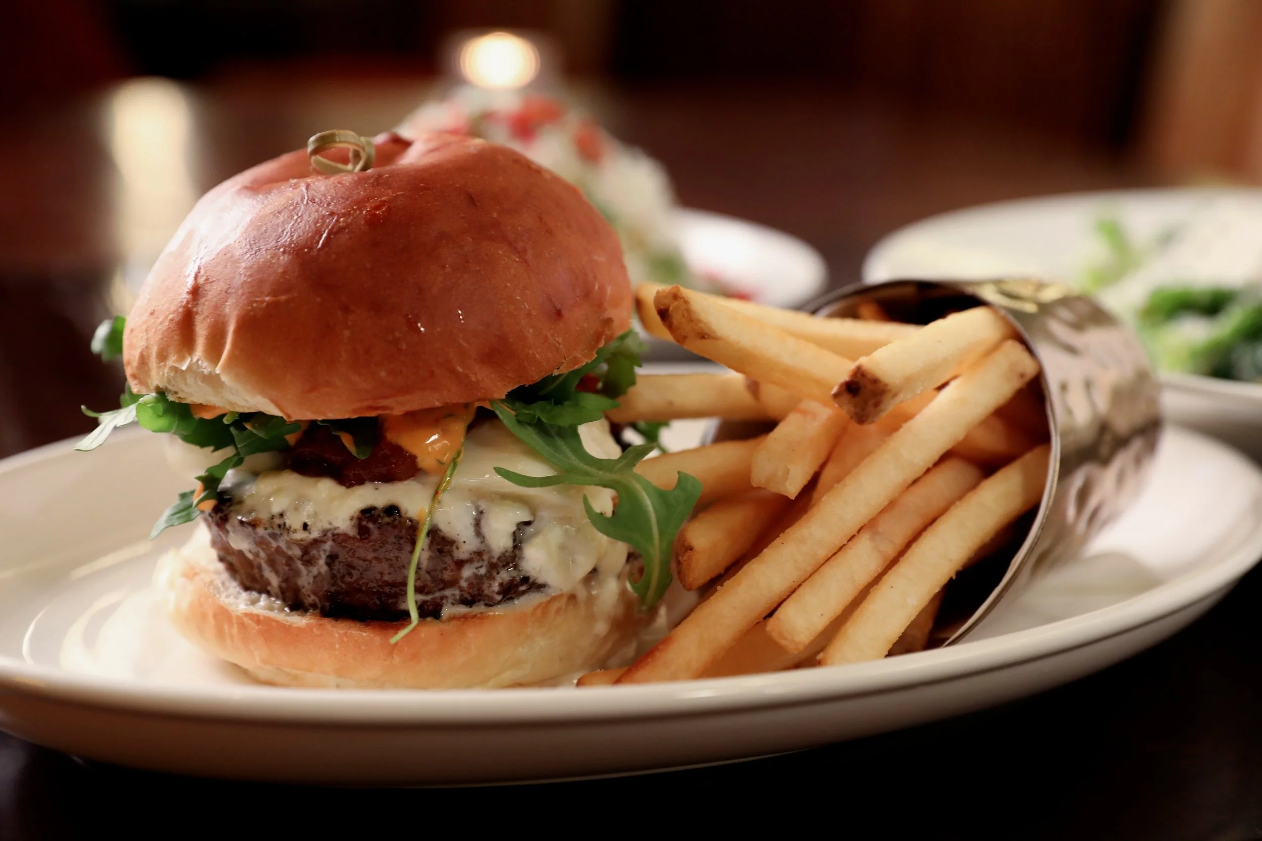 Burger and fries at Penny’s Bar
