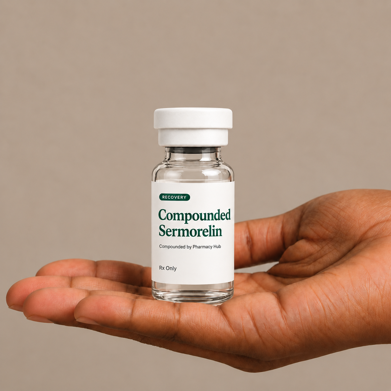 Compounded Sermorelin injection vial held in hand