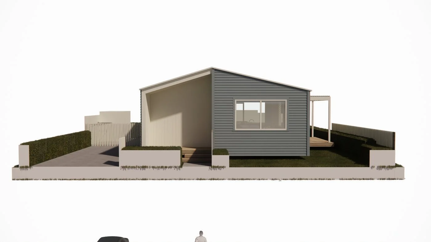 Two-bedroom transportable home exterior render