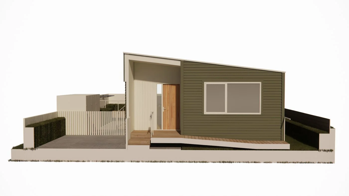 One-bedroom transportable home exterior render