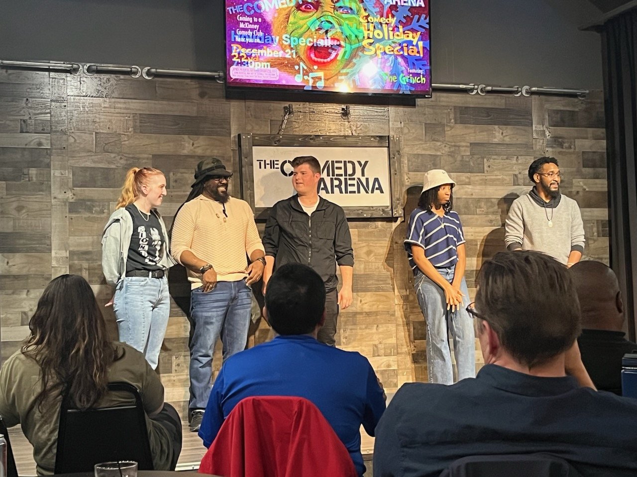 Clayton performing comedy