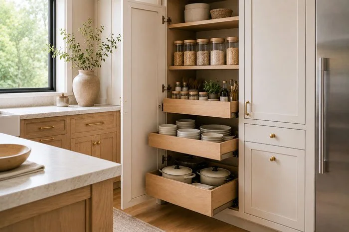 Custom kitchen cabinetry with integrated storage solutions in an Auburn kitchen remodel