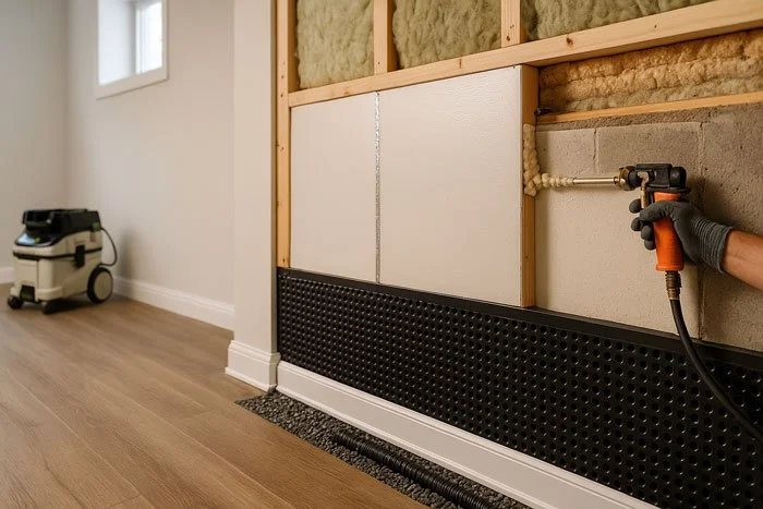 Basement waterproofing and insulation details keeping a Tacoma WA basement dry and warm