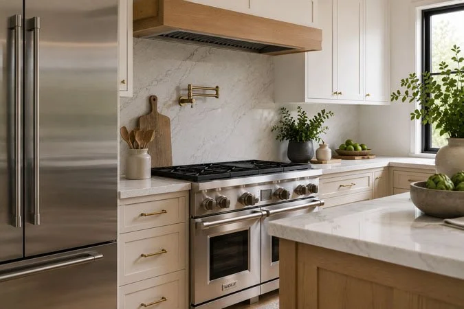 Integrated kitchen appliances coordinated with cabinetry during an Auburn kitchen remodel