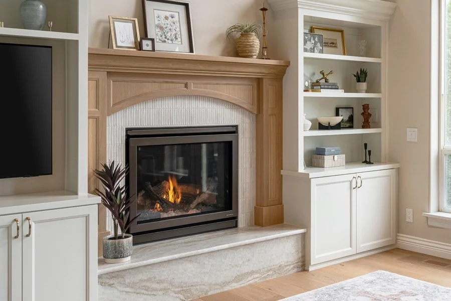 Whole home remodel in Tacoma featuring a custom fireplace, built-in cabinetry, and abundant natural light.