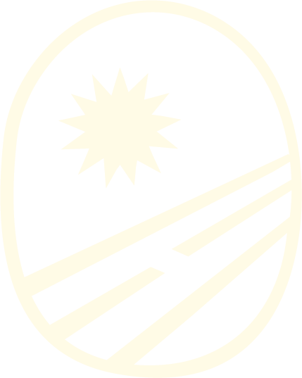 Avenida's brand submark in an off-white color, a stylized sun and road in an imperfect oval