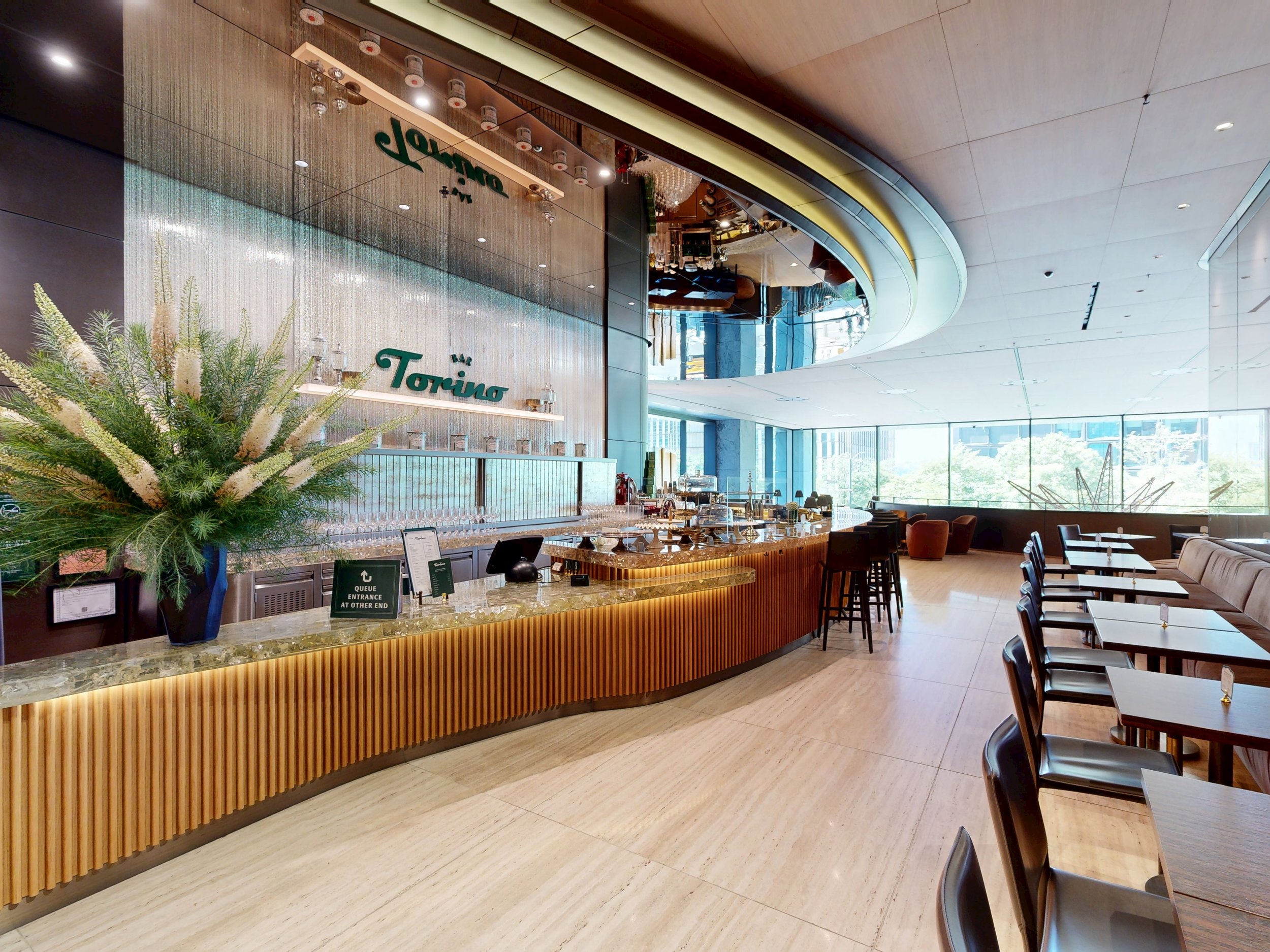 Interior detail at Bar Torino with layered lighting