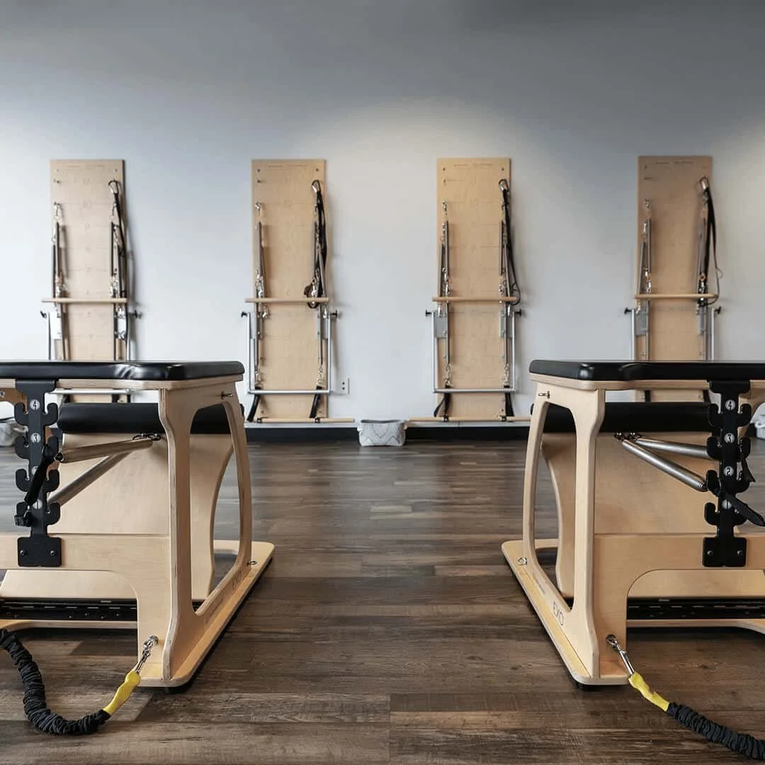 Wooden Pilates reformers and springboards at the RF Berkley studio