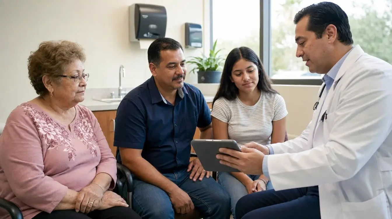 Clínica hispana cerca de mí en McAllen, una familia hispana de tres generaciones durante una consulta médica en español