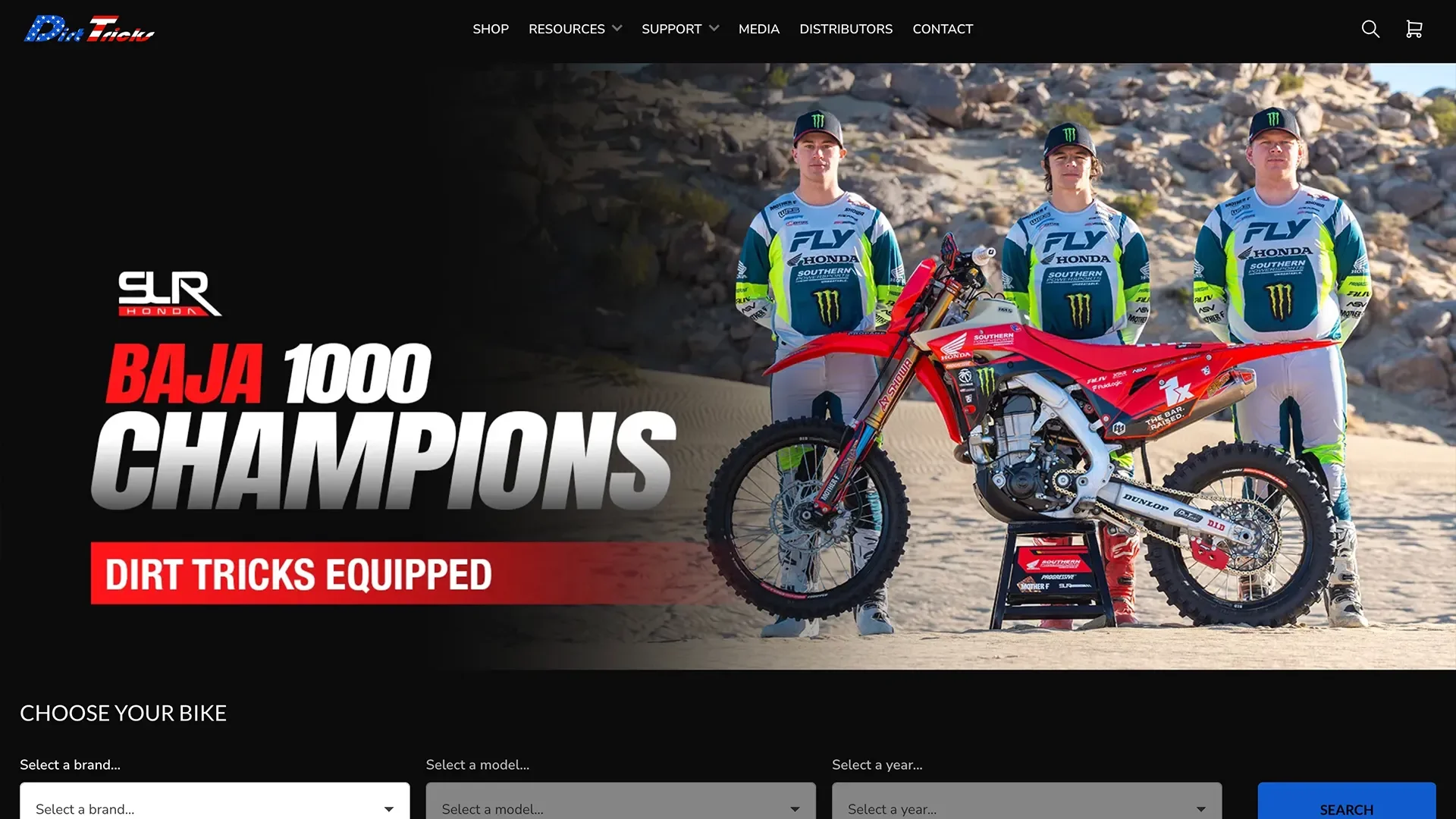 Dirt Tricks Shopify website development, desktop homepage