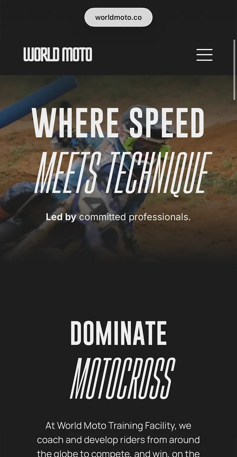 World Moto Speed Factory Shopify website development, mobile homepage