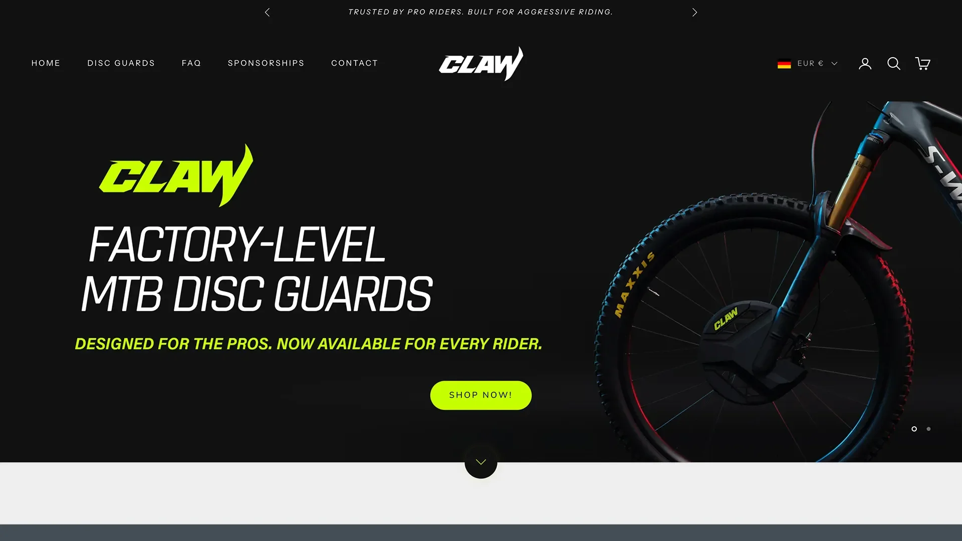 Claw Shopify website development, desktop homepage