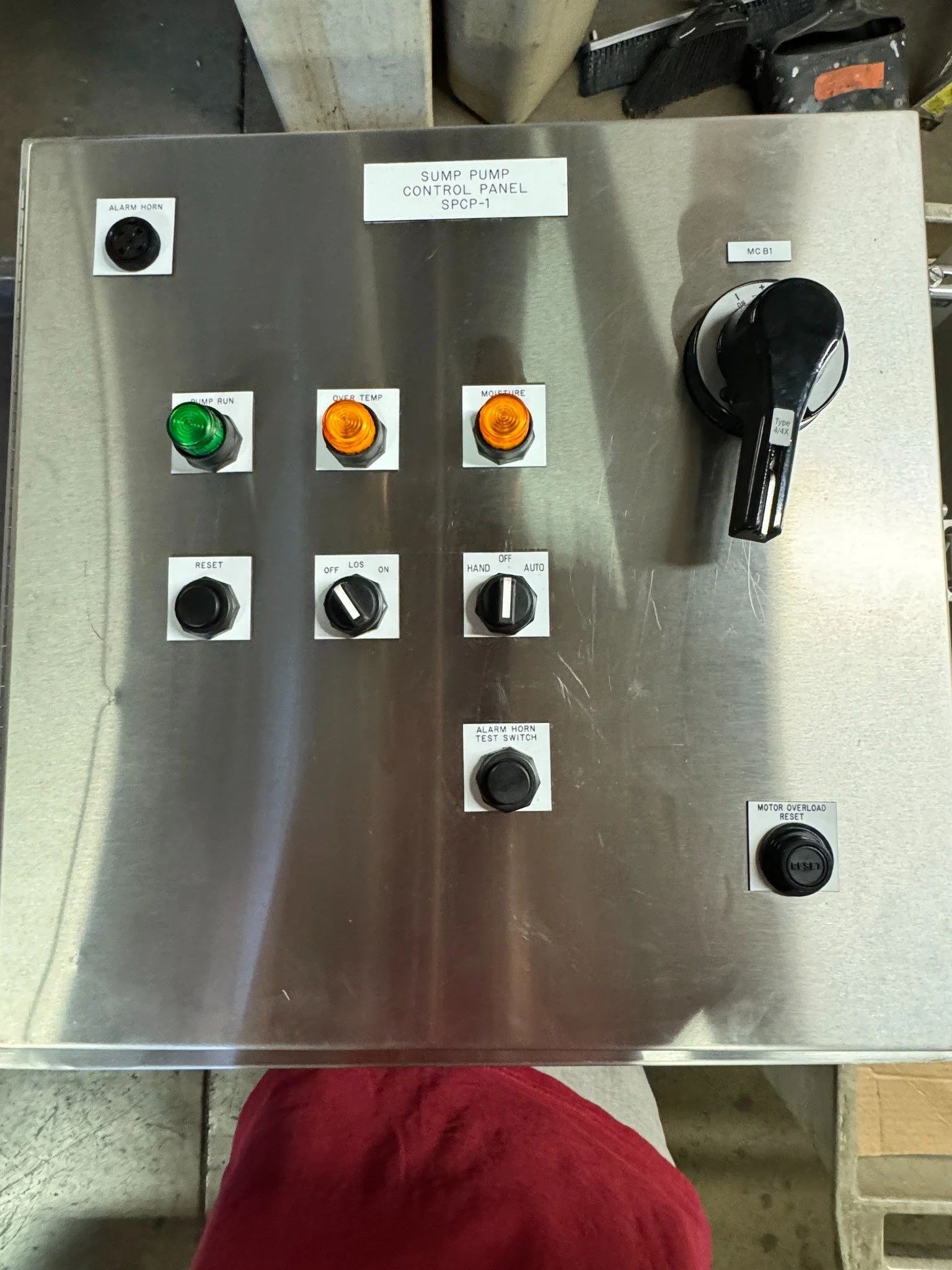 SPCP-1 sump pump control panel exterior and operator controls