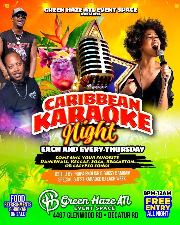 Caribbean Karaoke Night flyer in lime green and pink