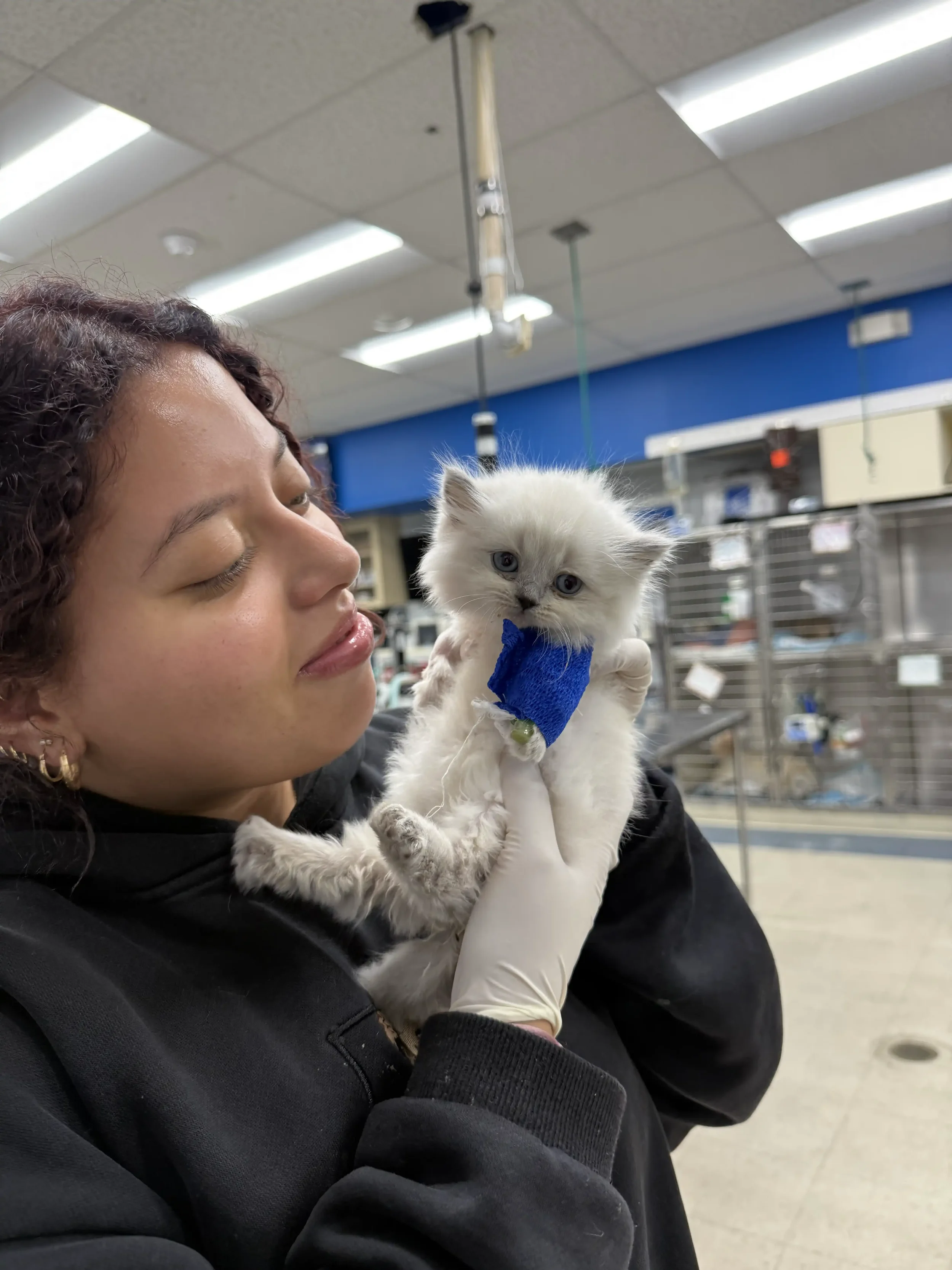 Gabriela offering calm reassurance and hands-on care