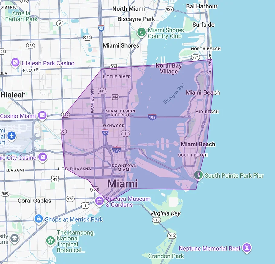 Whiskers & Tails service area map