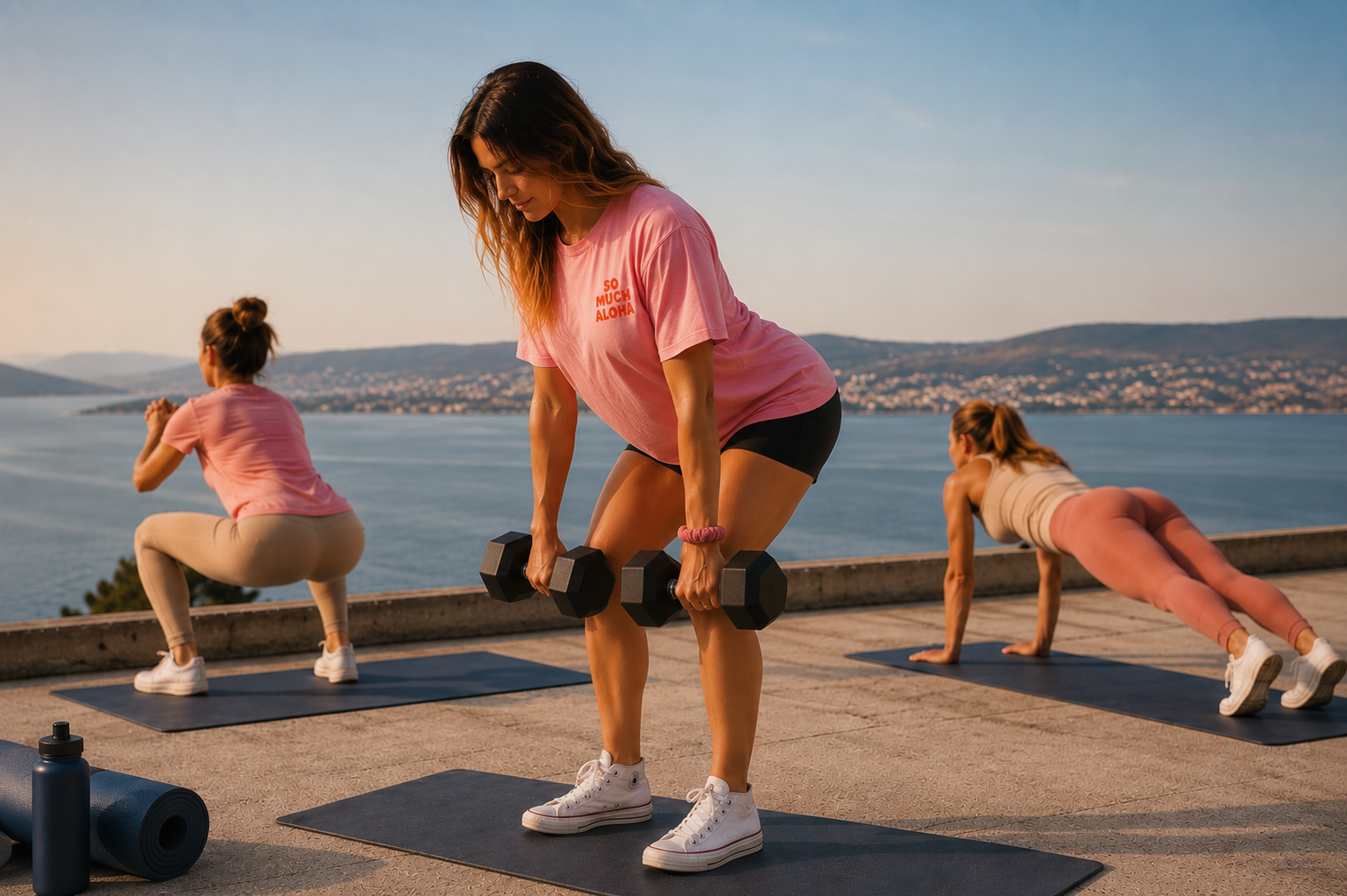 Groupe de femmes en tenue de sport, avec une femme enceinte