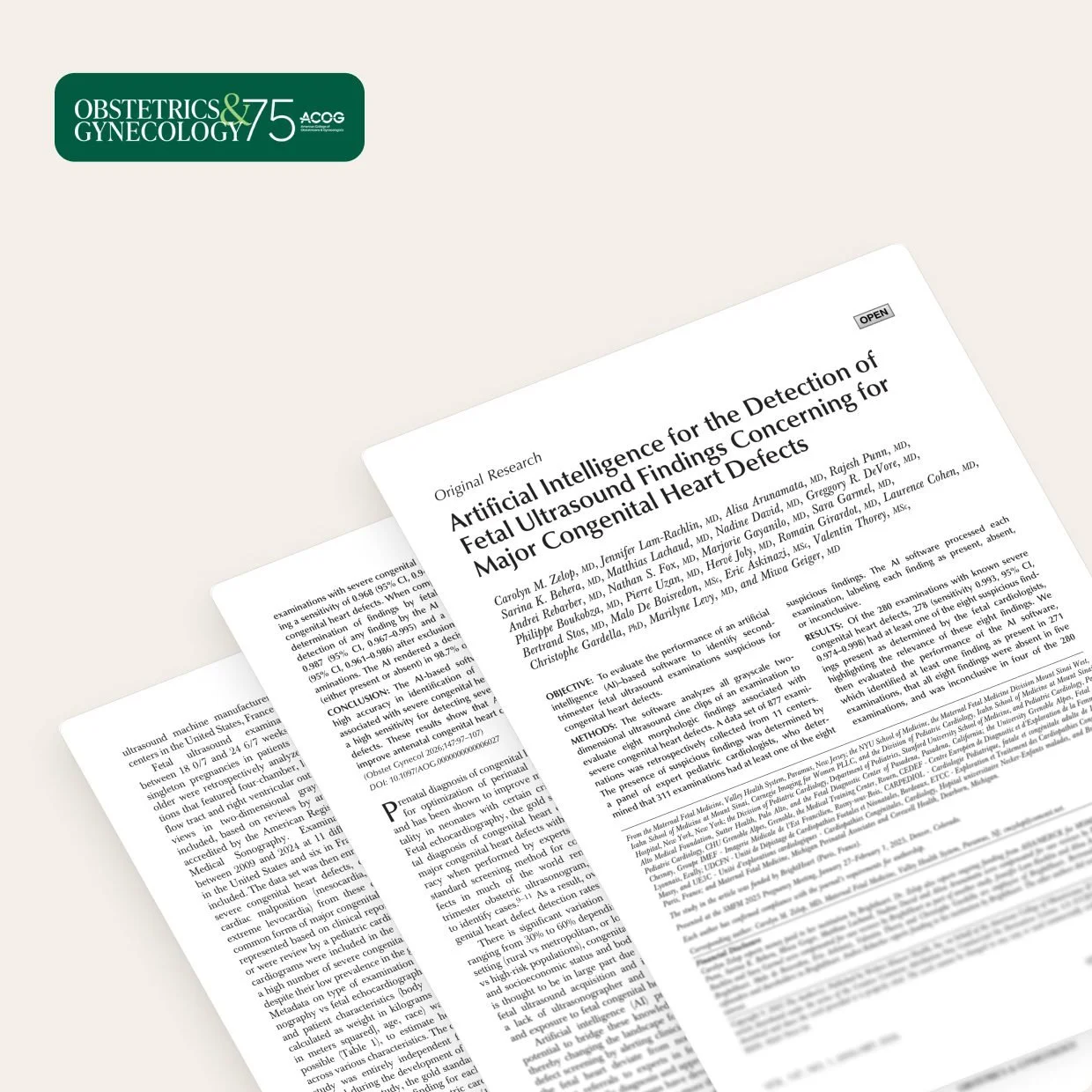 Obstetrics & Gynecology article: Artificial Intelligence for the Detection of Fetal Ultrasound Findings Concerning for Major Congenital Heart Defects