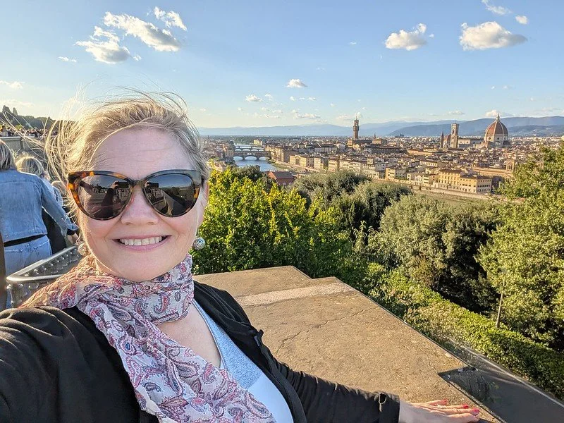 Camilla enjoying a beautiful view in Europe