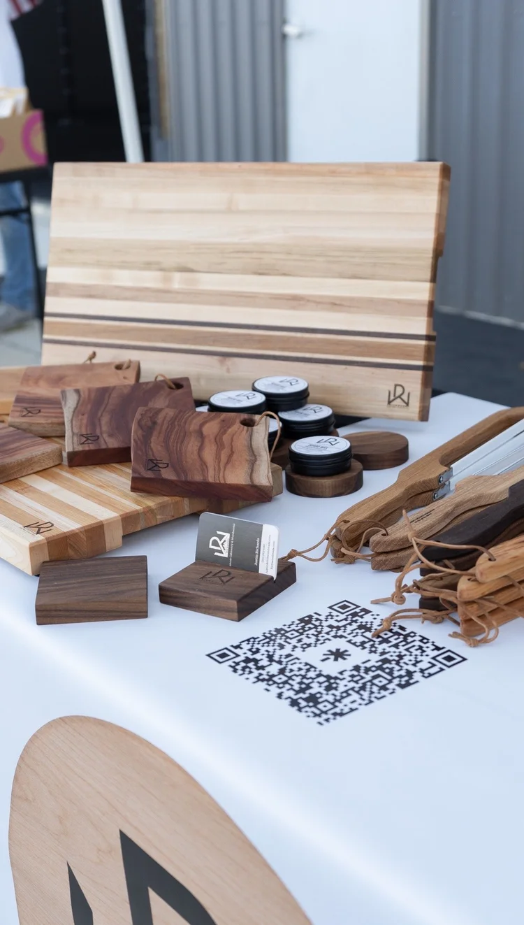 Handmade wooden cutting boards from a local maker at the Movement Market