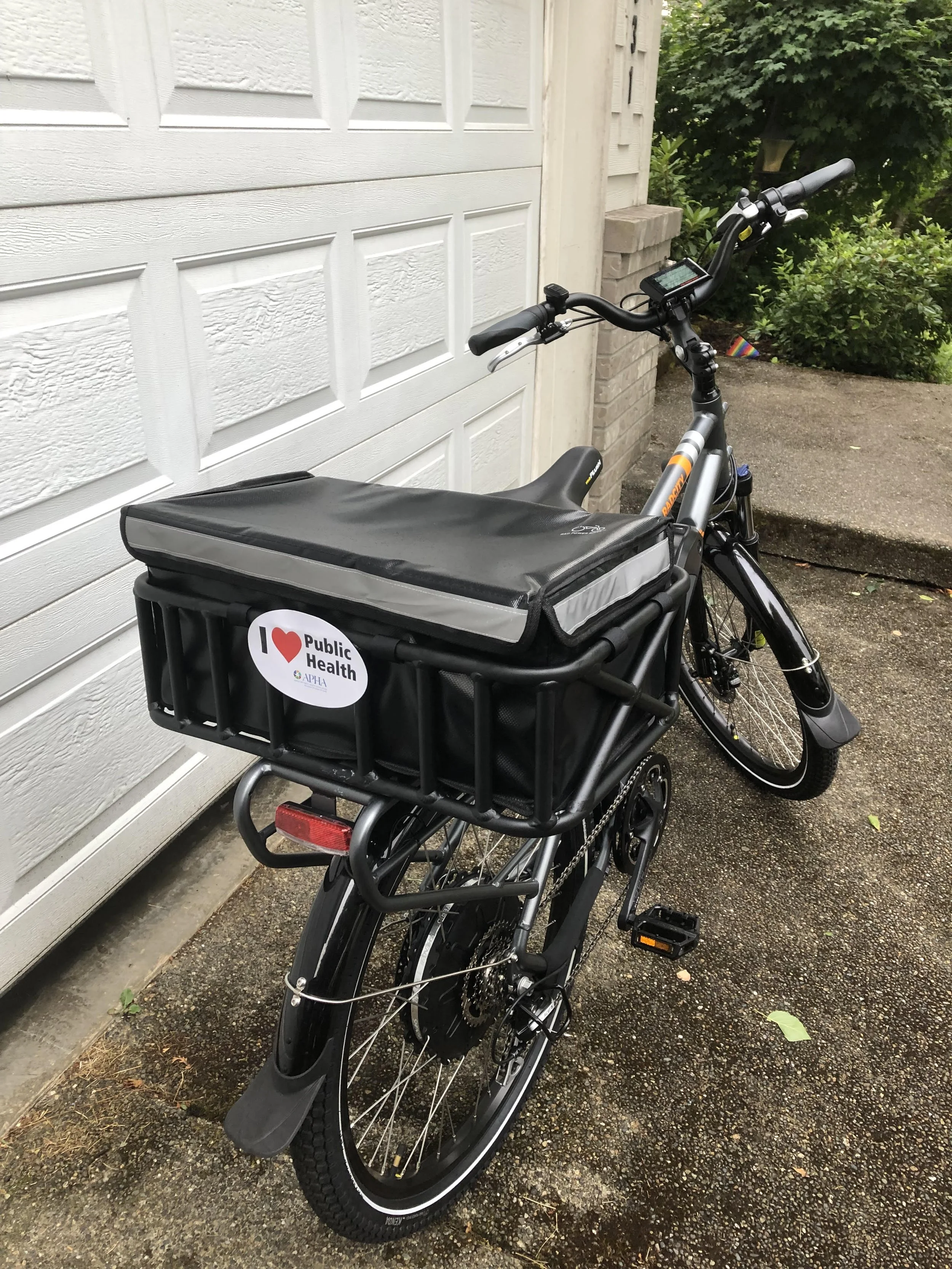 photo of electric bike with "I heart Public Health" sticker