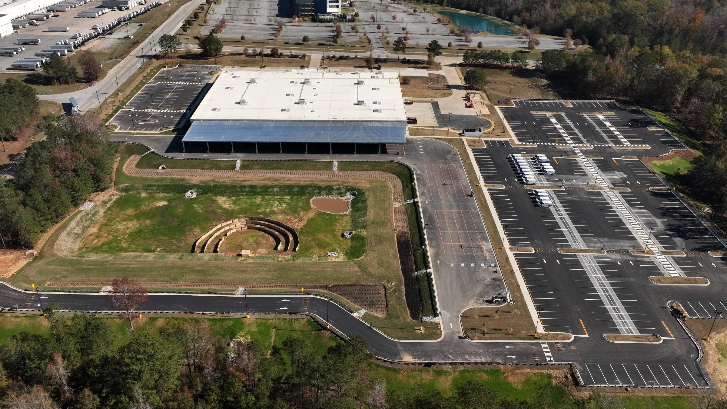 Construction Progress, Month 4: Striped parking and landscaped areas.