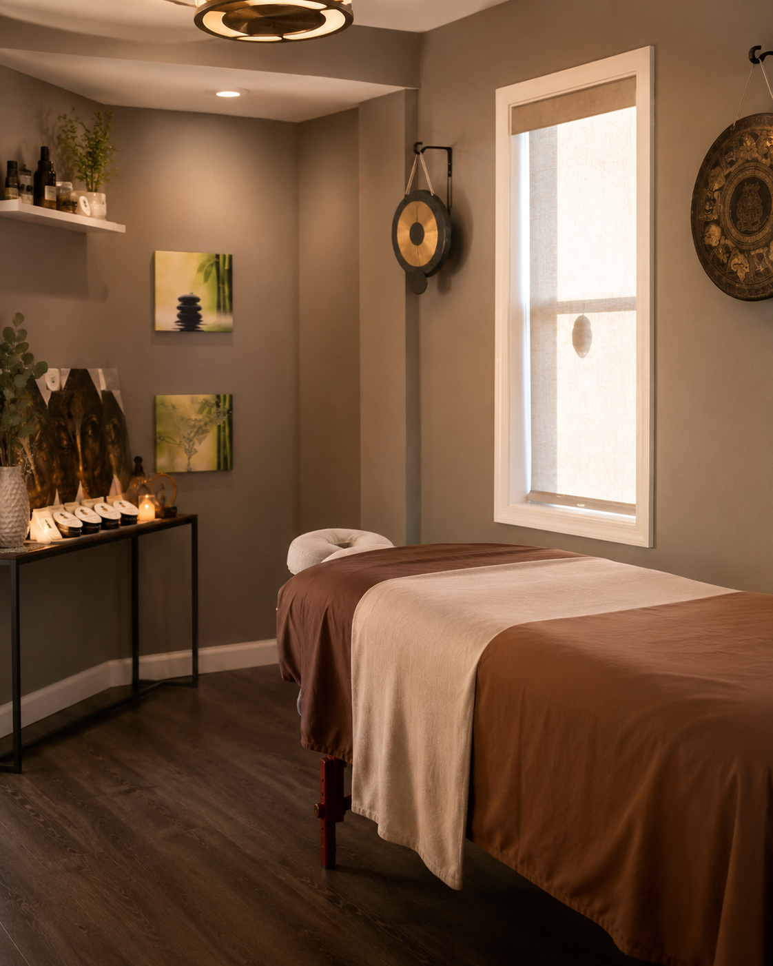 Relaxation massage room set up for a 90 minute session