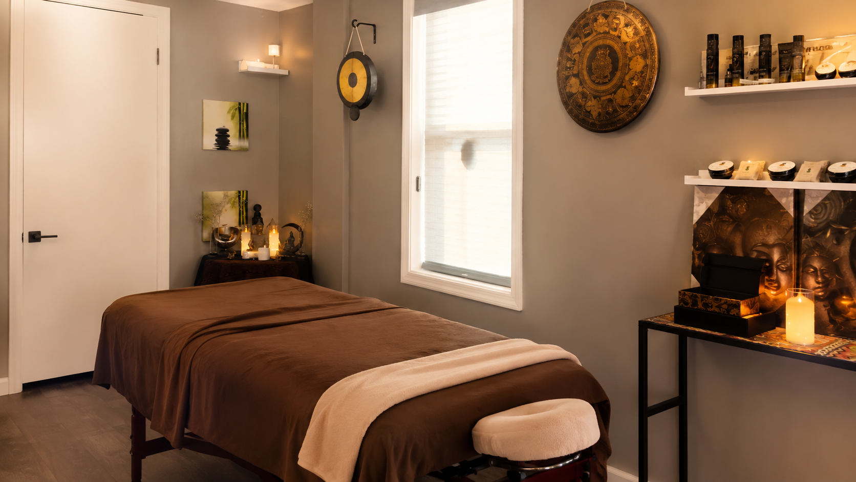 Relaxation massage room set up for a 60 minute session