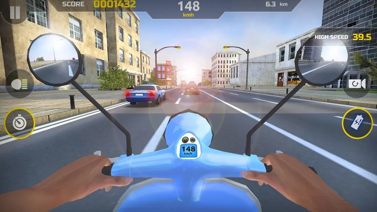 Moto Racing Club: riding a motorbike through city traffic