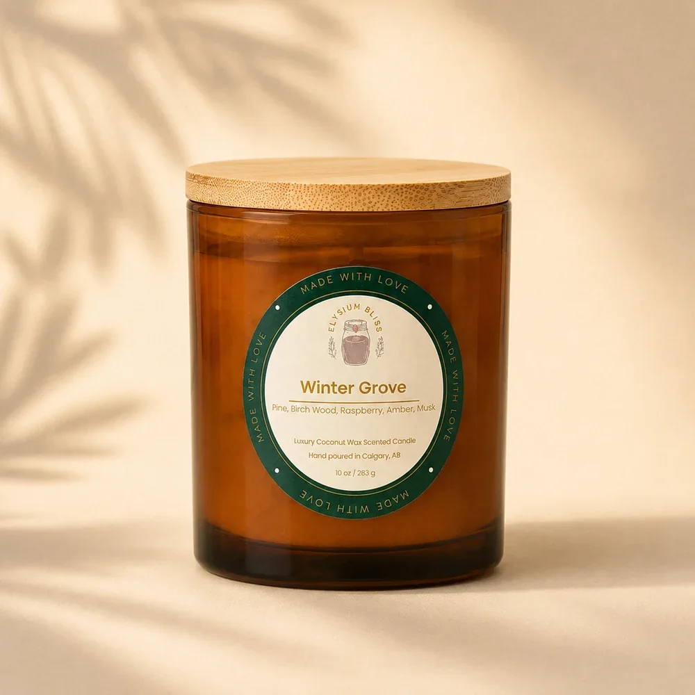 Winter Grove coconut wax candle by Elysium Bliss, hand poured in Calgary