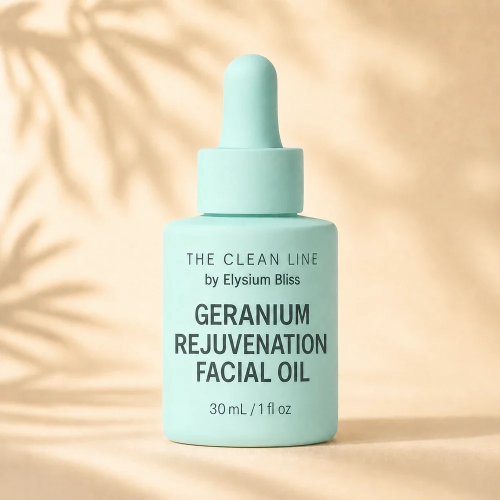 Geranium Rejuvenation Facial Oil by Elysium Bliss, 30 mL dropper bottle