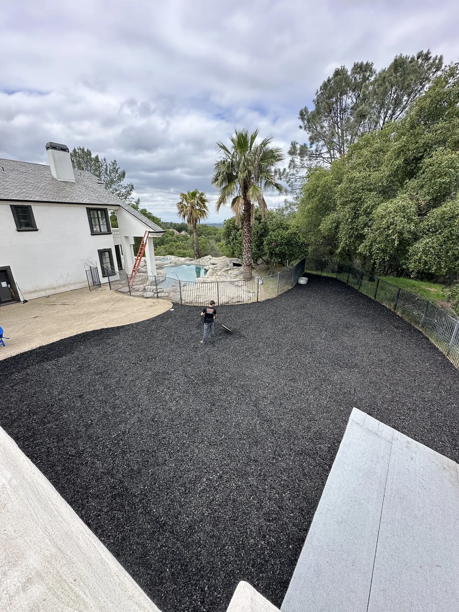 Finished backyard with fabric and bark installed in Newcastle