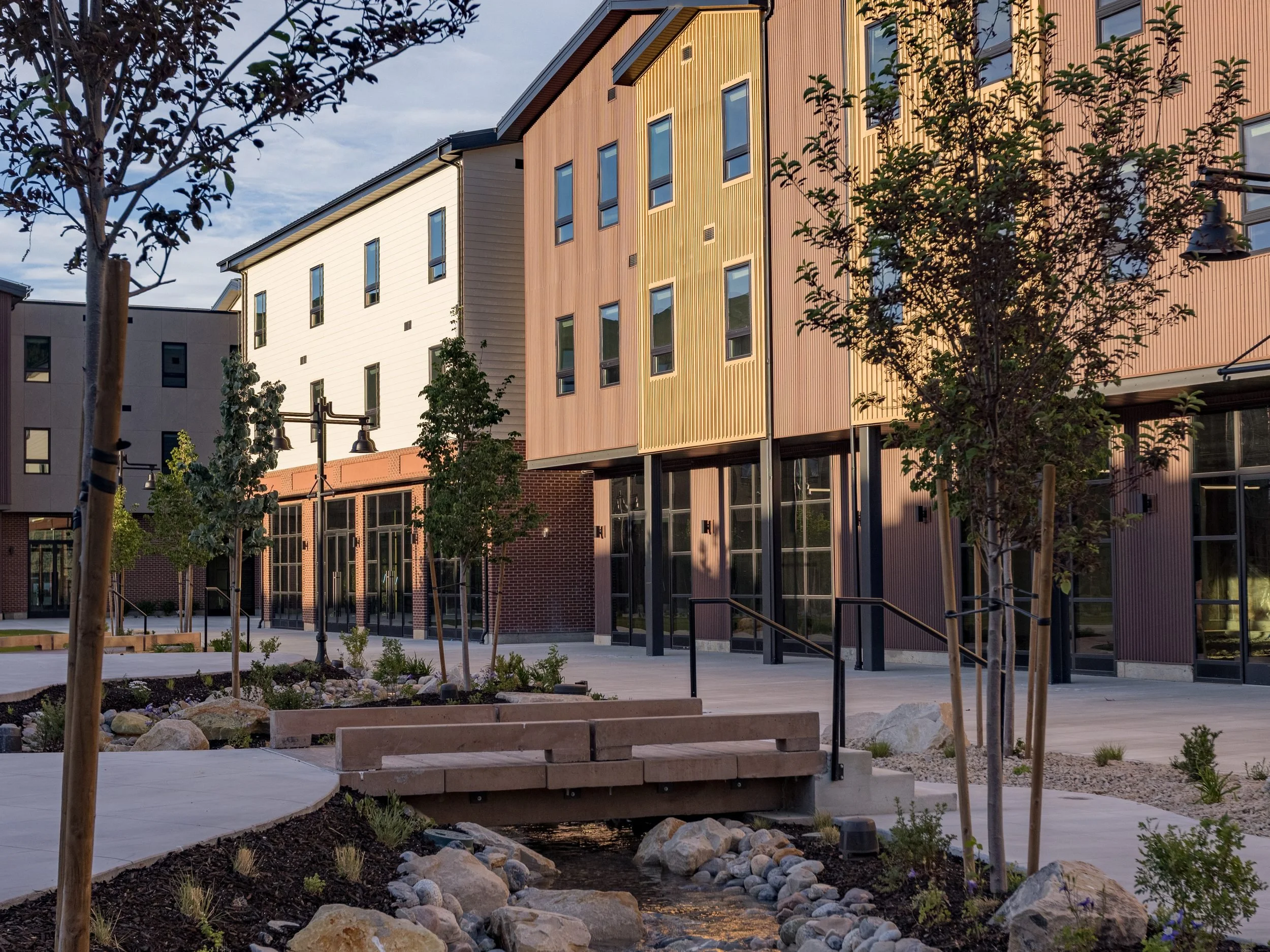 Apartment residences and plaza at Studio Crossing